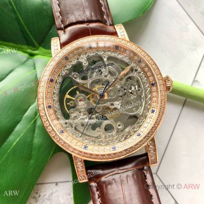 Copy Vacheron Constantin Squelette 41mm Watches Rose Gold Diamond